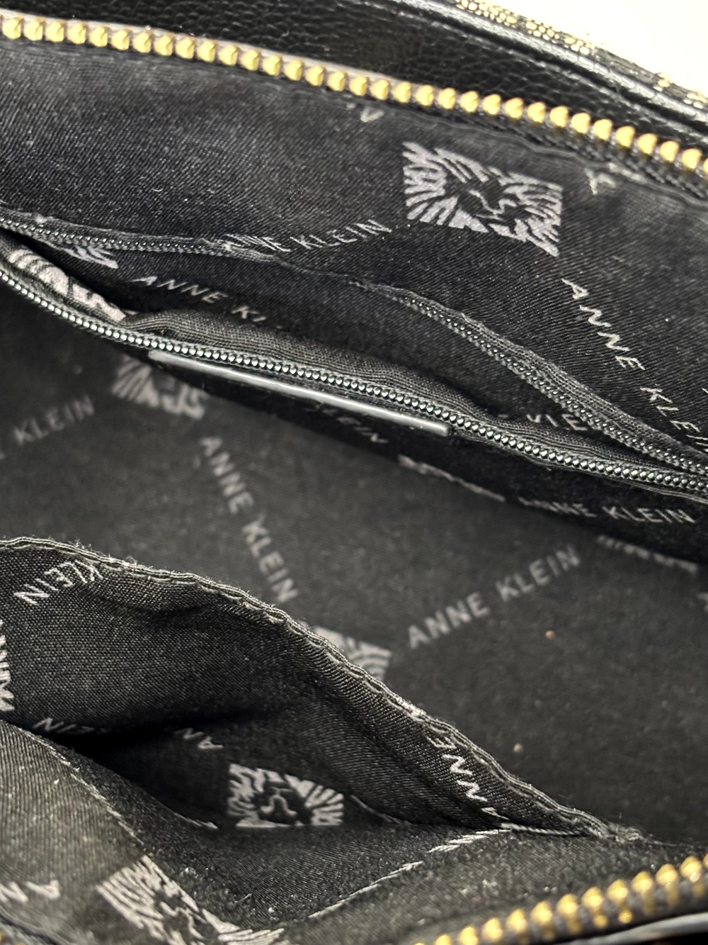 Anne Klein Black and Gray Logo Shoulder Tote with Detachable Zip Pouch - Picture 5 of 6